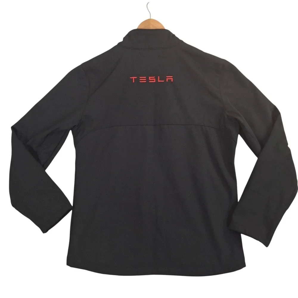 Tesla Motors Softshell Jacket Mens Medium Black Full Zip Red Logo TSL4005BK